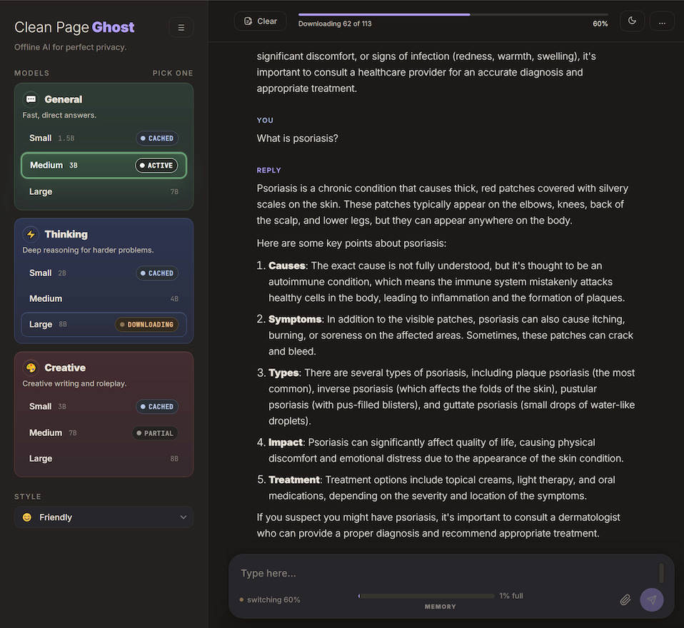 Clean Page AI's Ghost mode interface