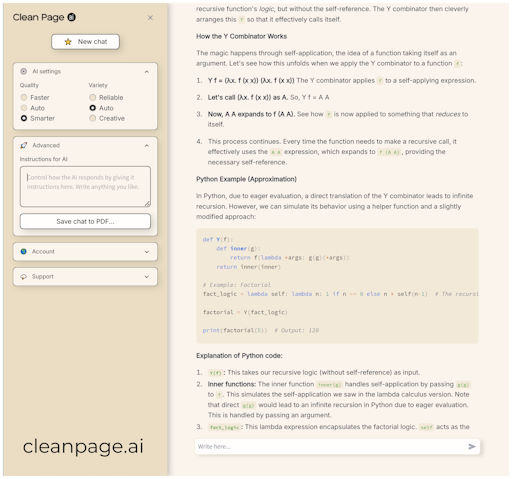 Clean Page AI's interface